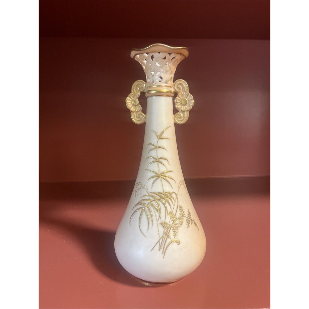Antique Locke & Co Worcester Hand Painted Vase Floral Double Handle Gilded READ